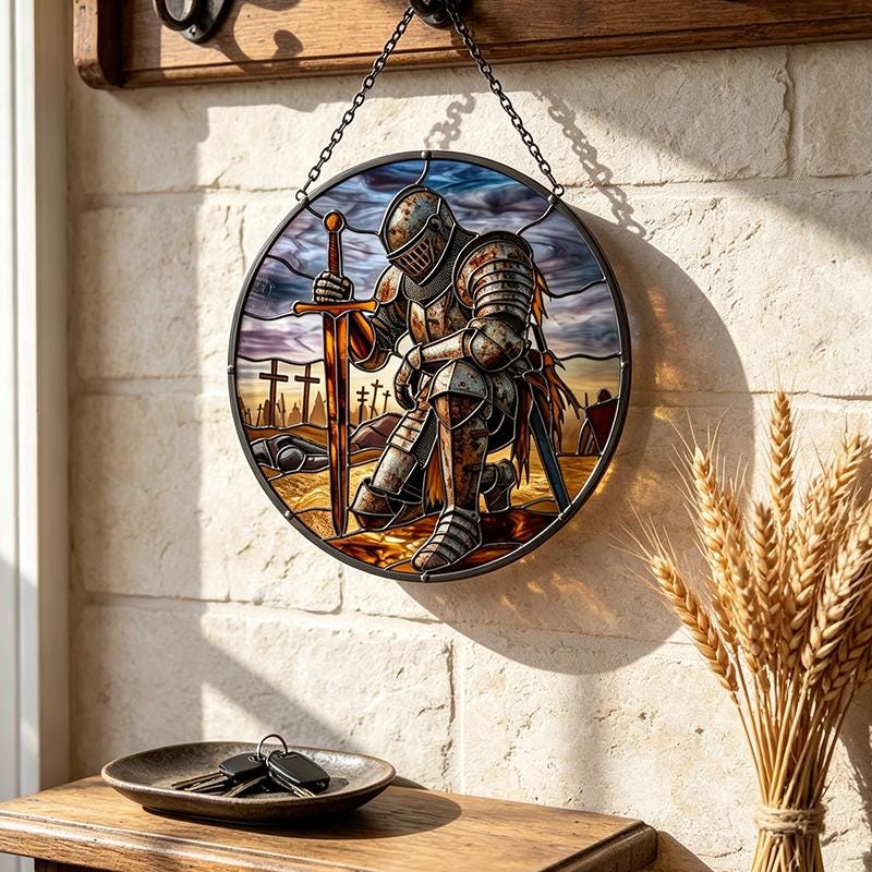 Medieval Knight Glass Suncatcher