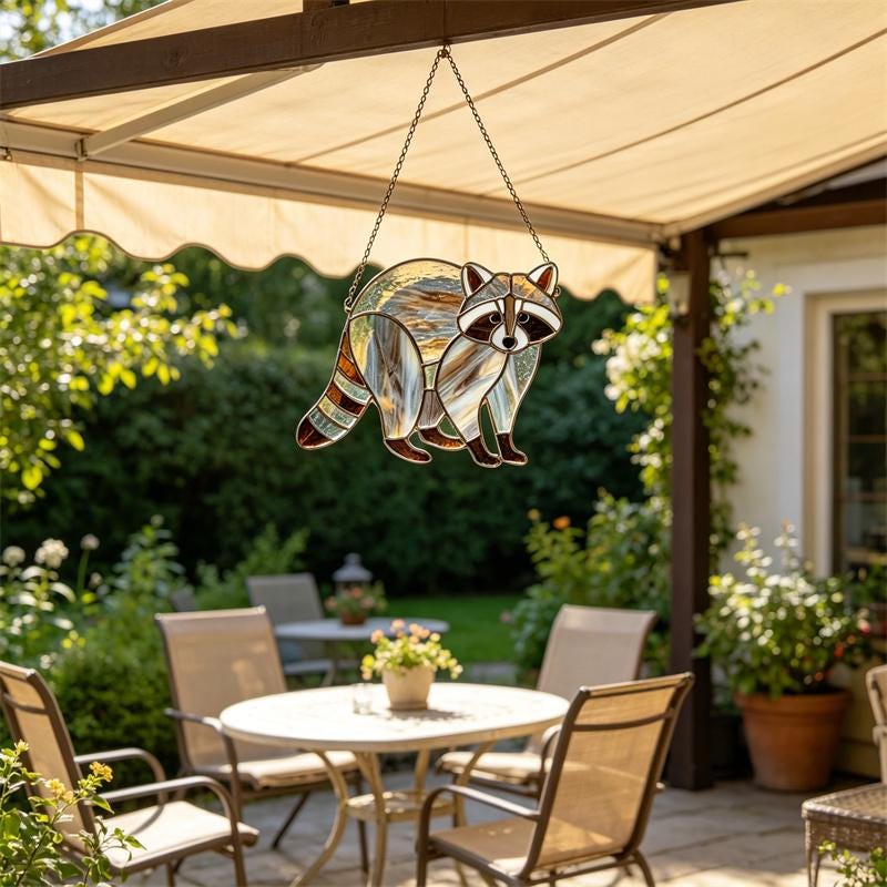 Woodland Raccoon Glass Suncatcher