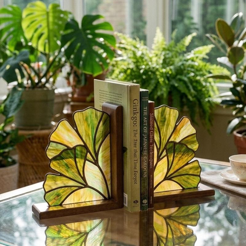 Ginkgo Leaf Glass Bookends