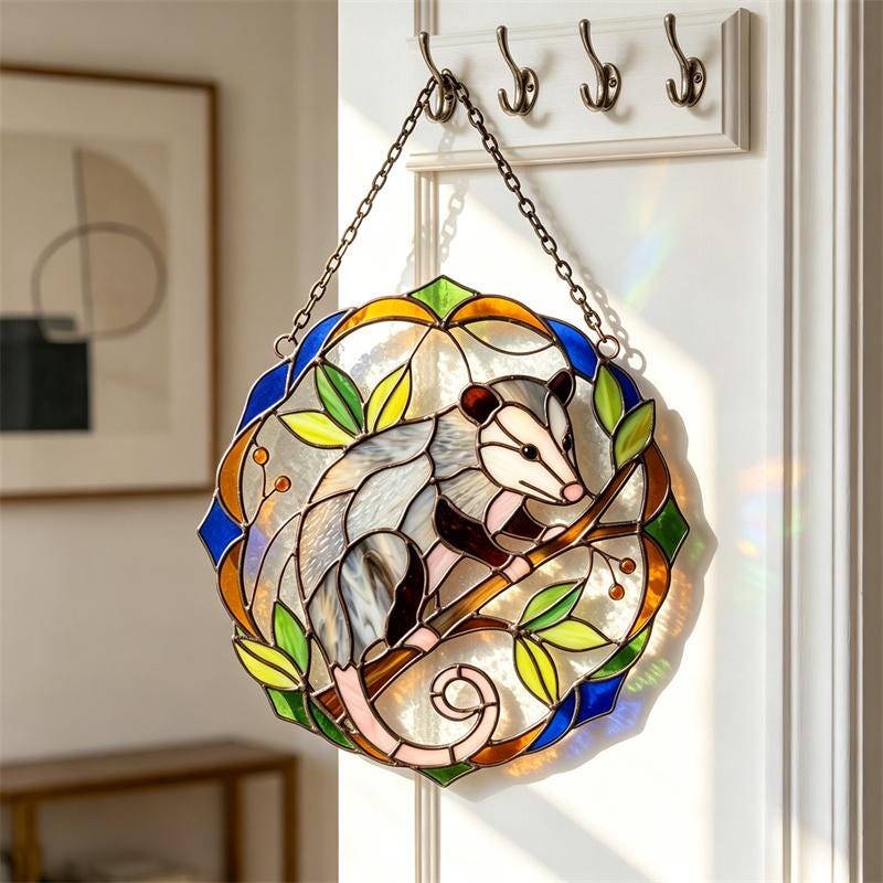 Opossum Glass Suncatcher