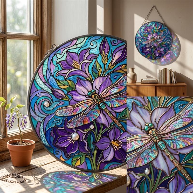 Floral Dragonfly Glass Suncatcher