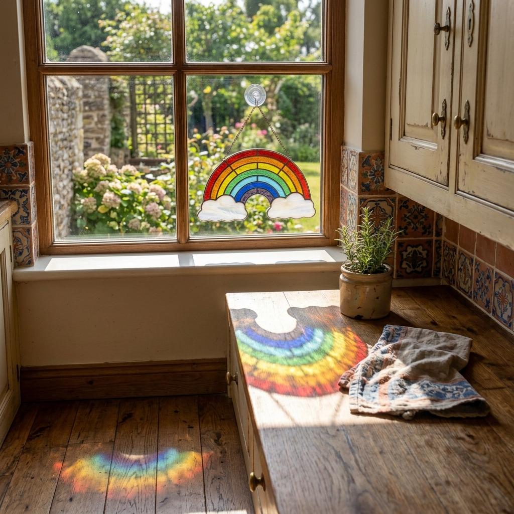 Rainbow and Clouds Glass Art