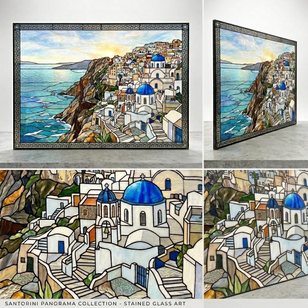 Santorini Glass Suncatcher