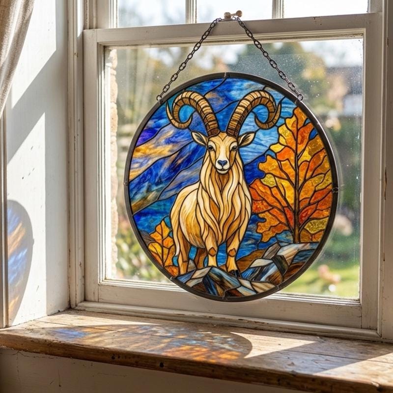 Mountain Ram Glass Suncatcher