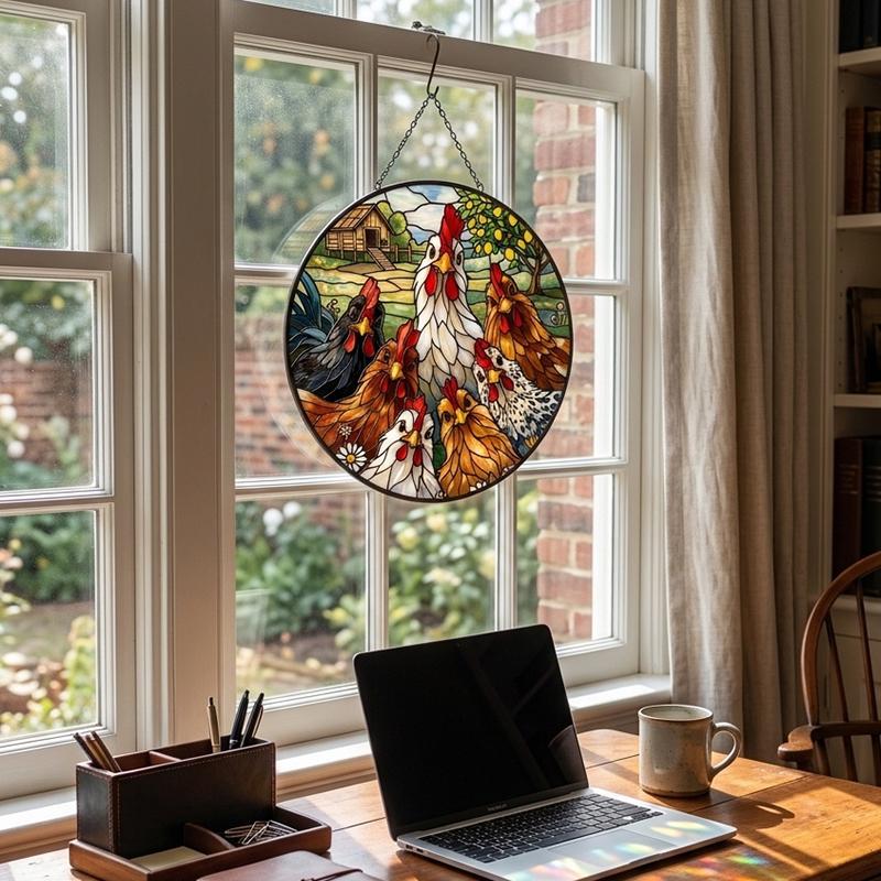 Chicken Family Glass Suncatcher