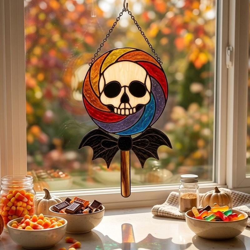 Skull Lollipop Glass Suncatcher
