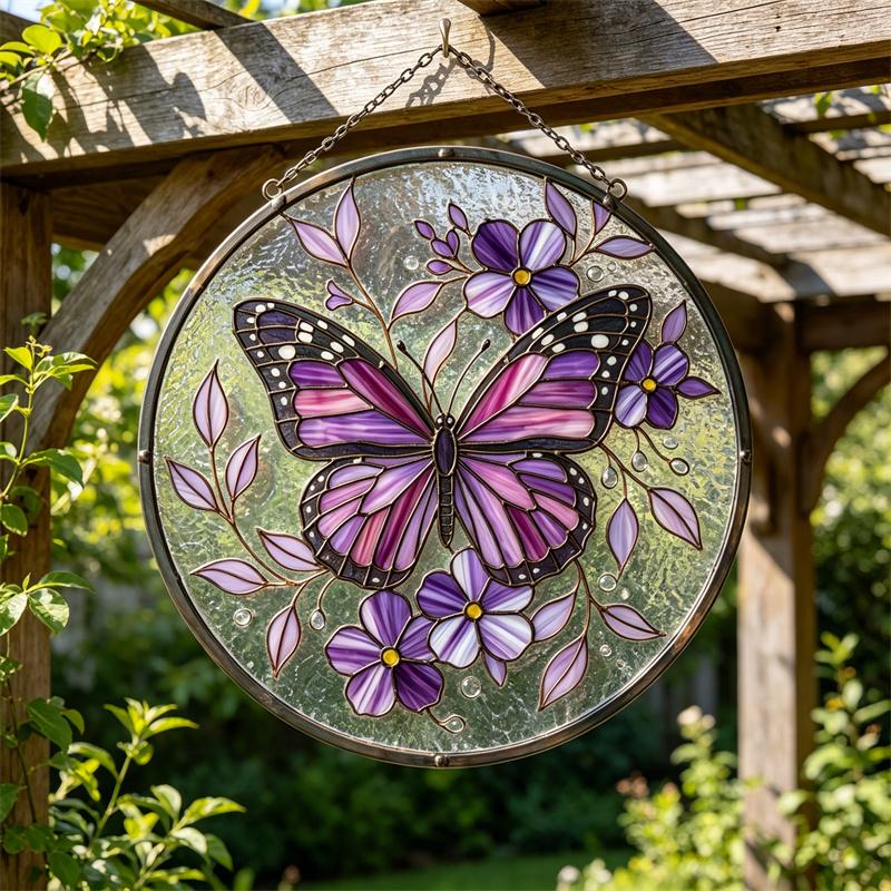 Purple Butterfly Glass Suncatcher
