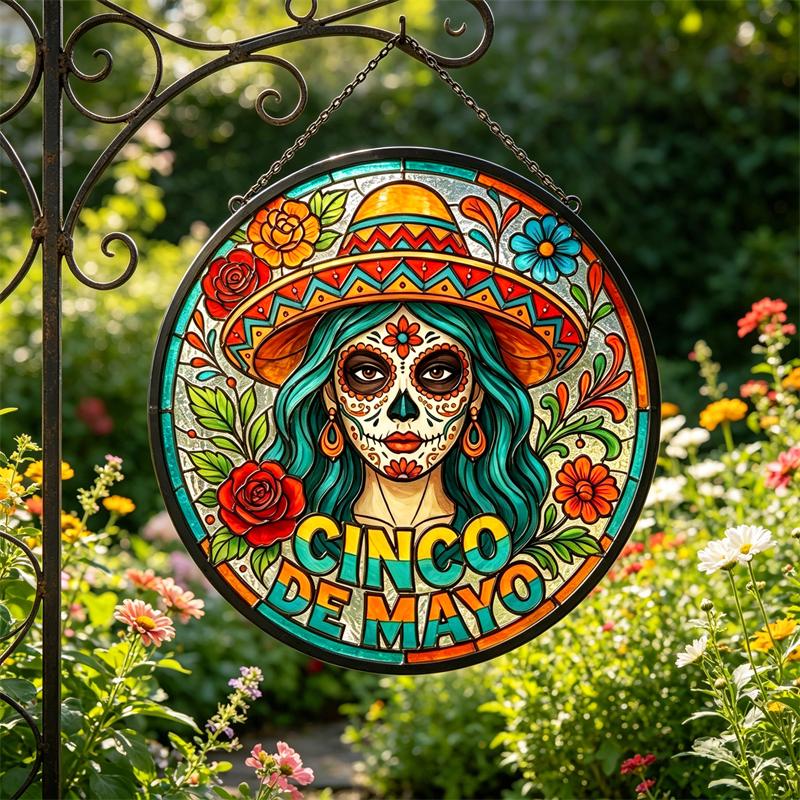 Floral Sugar Skull Glass Art